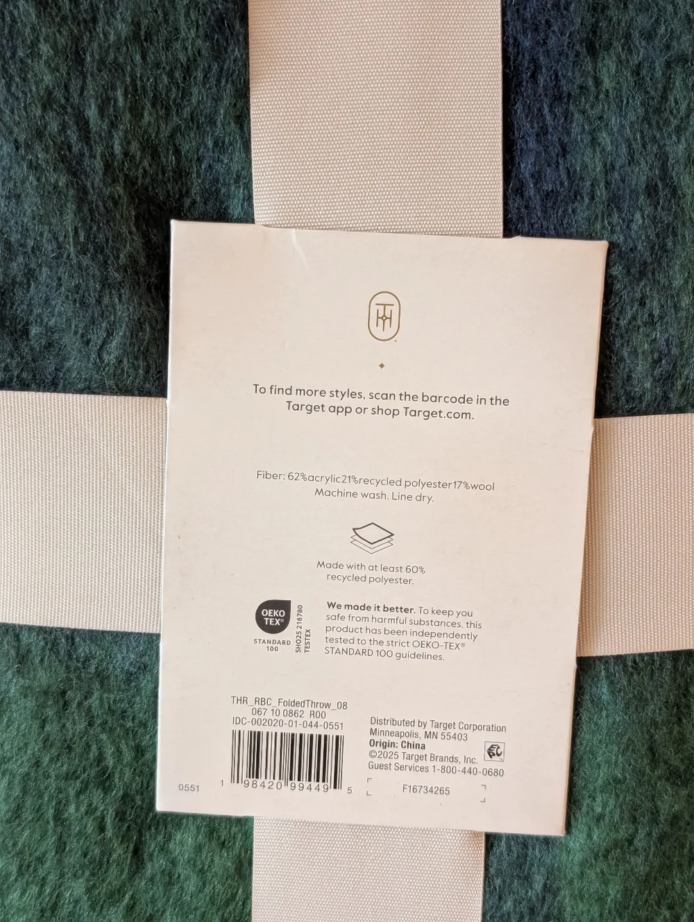 Threshold Green & Navy Fringe Throw 50